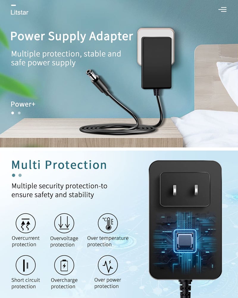 LitStar 9V 2A AC Adapter, 6ft Cord, 5.5mm x 2.1mm & 2.5mm Barrel Jack, 100V-240V Input, 9V 2A Output, Advanced Safety Protections, Compatible with Routers, LED Strip Lights, Speakers & More - Image 2